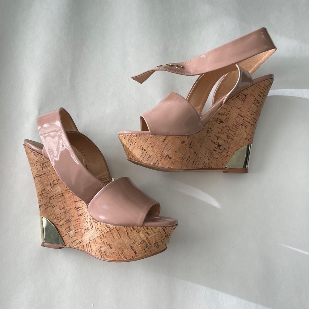 VICTORIAS SECRET COLIN STUART NUDE BLUSH CORK WEDGES SIZE 7.5